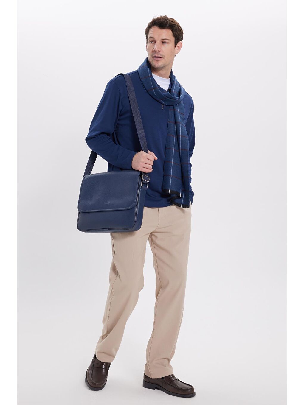 Erkek Relax Fit Rahat Kesim %100 Pamuk Yarım Fermuarlı Polo Yaka İnterlok Lacivert Sweatshirt-3