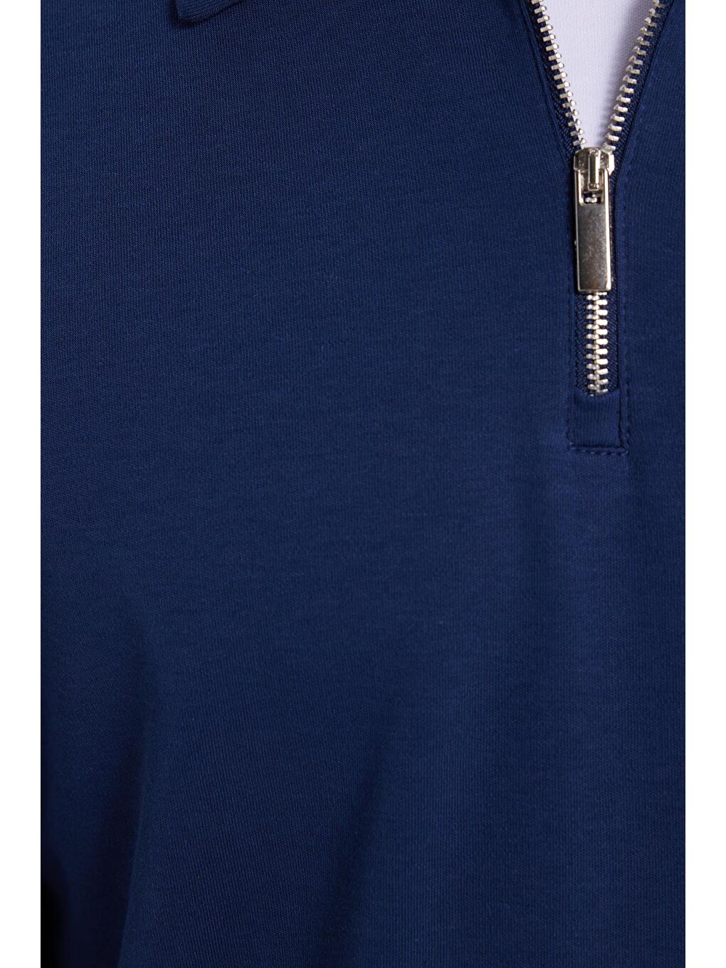 Erkek Relax Fit Rahat Kesim %100 Pamuk Yarım Fermuarlı Polo Yaka İnterlok Lacivert Sweatshirt-6