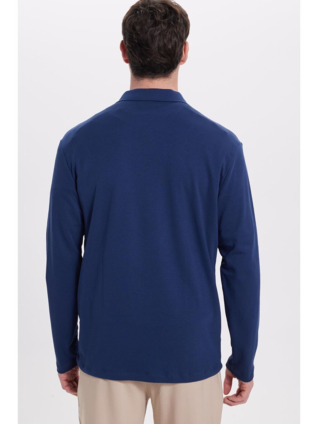 Erkek Relax Fit Rahat Kesim %100 Pamuk Yarım Fermuarlı Polo Yaka İnterlok Lacivert Sweatshirt-7