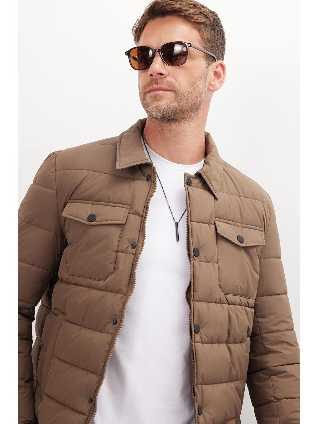 Erkek Regular Fit Klasik Kesim Çift Cepli Çıtçıt Kapamalı Sıcak Tutan Kahverengi Mont-1