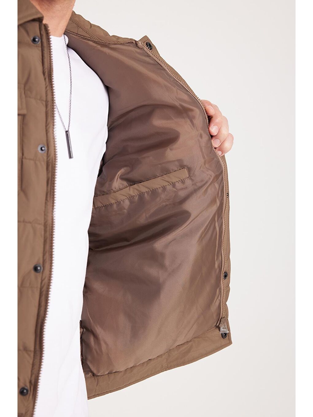 Erkek Regular Fit Klasik Kesim Çift Cepli Çıtçıt Kapamalı Sıcak Tutan Kahverengi Mont-2
