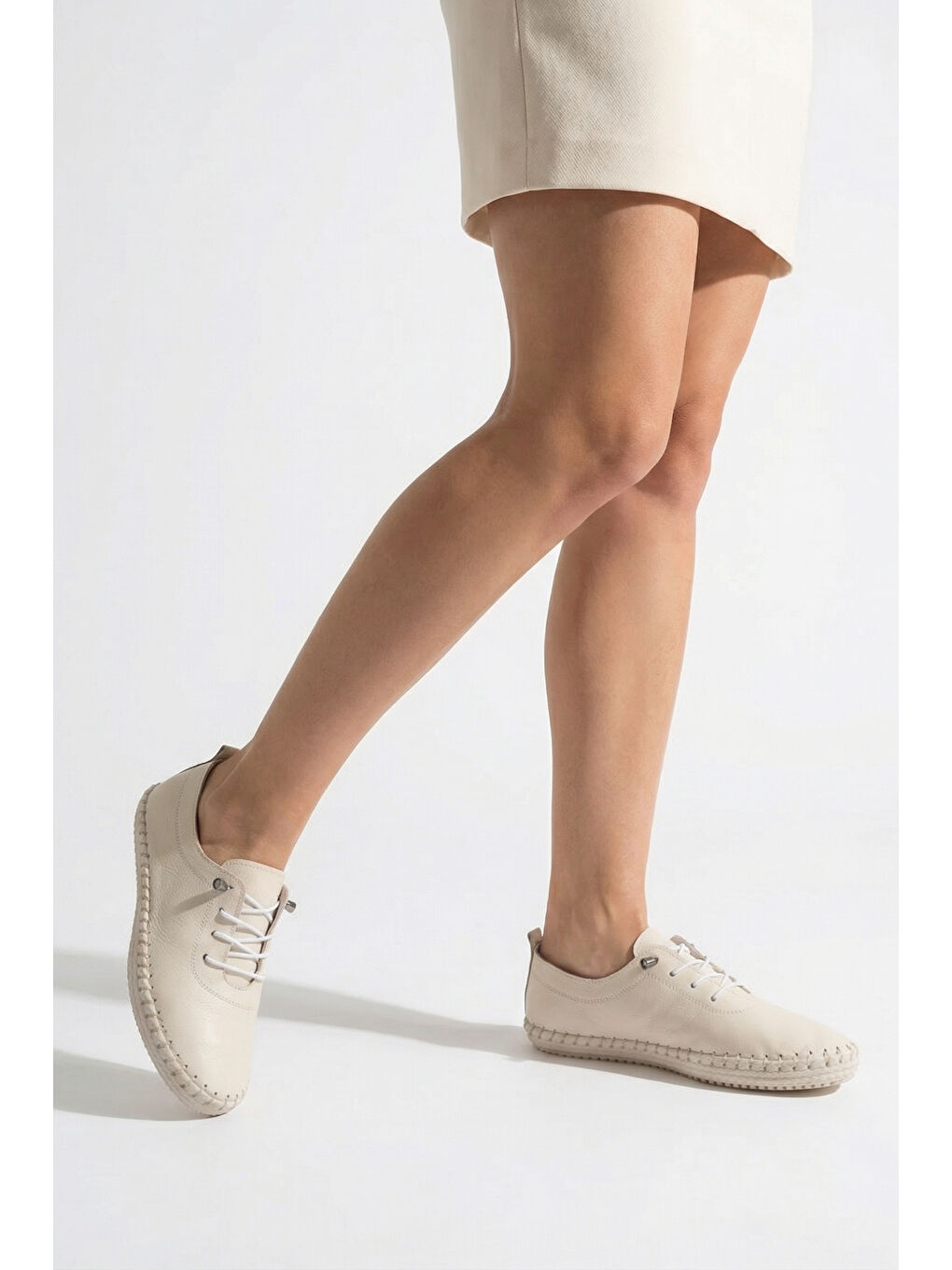 Bej Fina Hakiki Deri Soft Konfor Tabanlı Kadın Sneaker