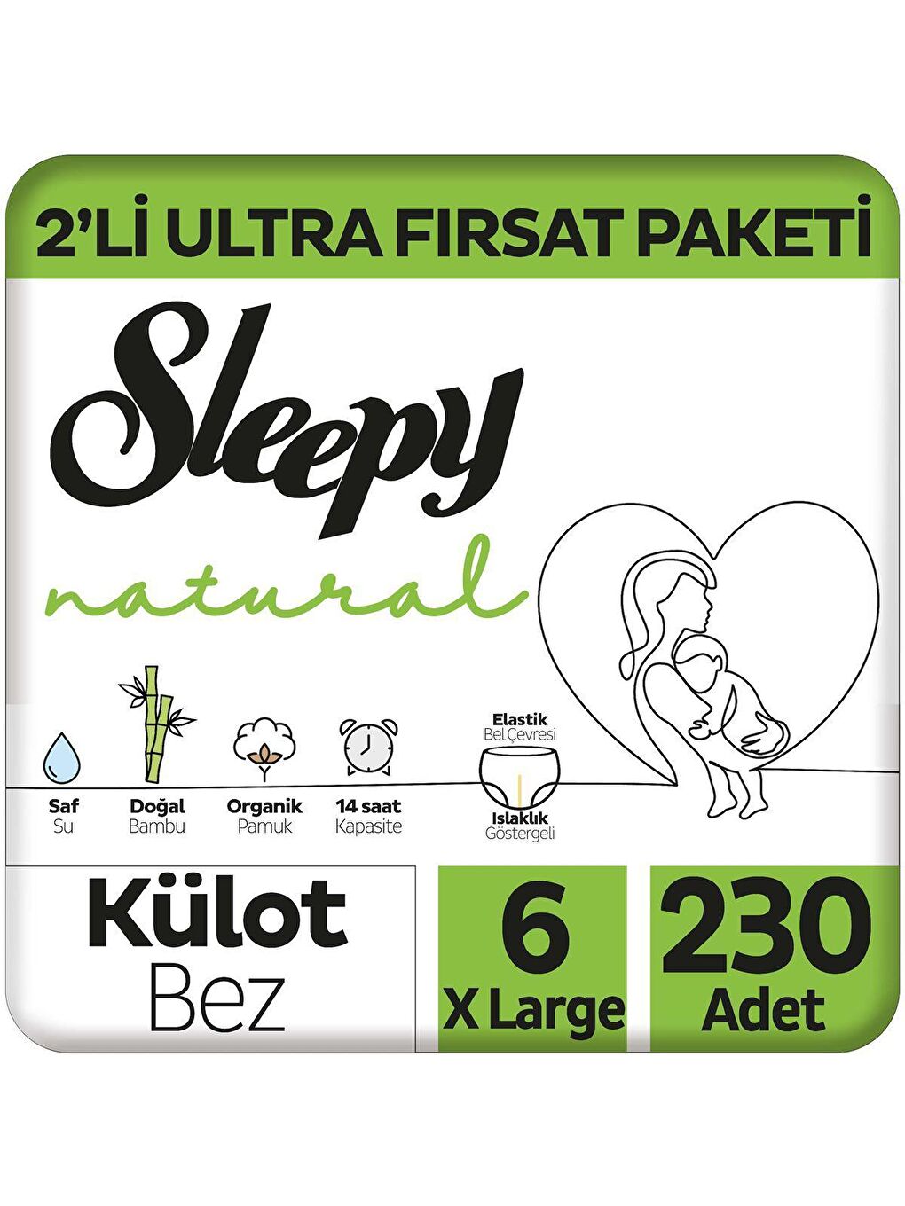 Sleepy Beyaz Natural 2'li Ultra Fırsat Paketi Külot Bez 6 Numara Xlarge 230 Adet