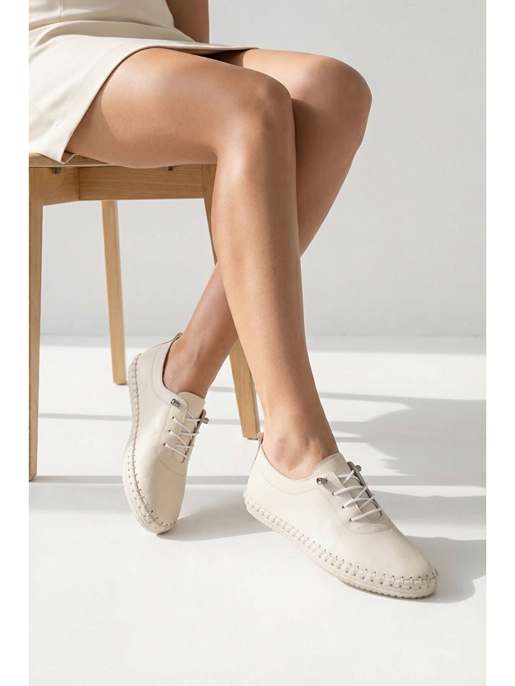 Bej Fina Hakiki Deri Soft Konfor Tabanlı Kadın Sneaker-7