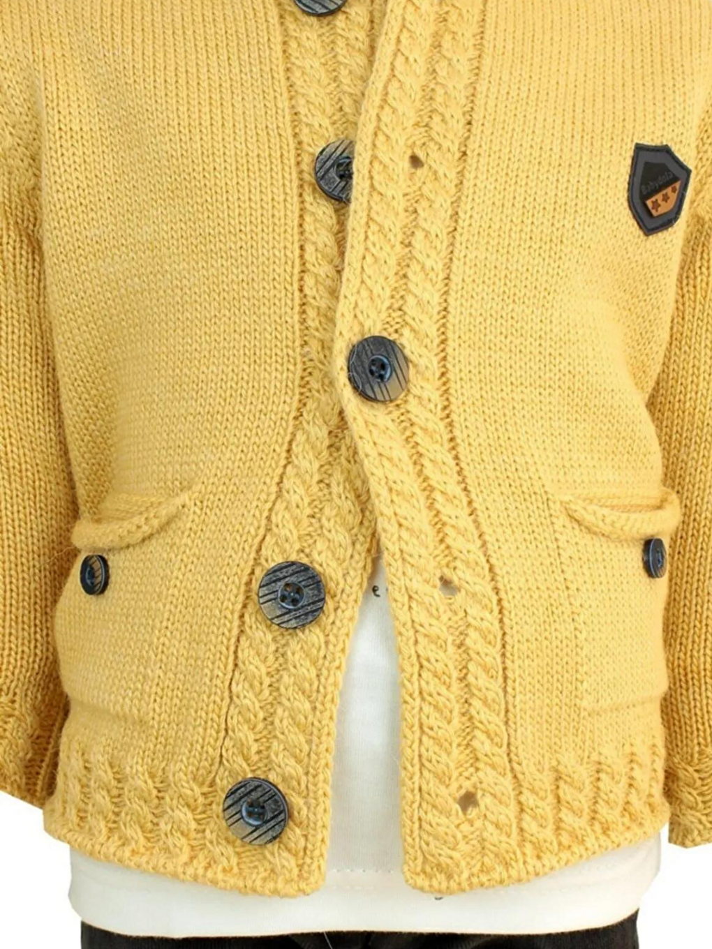 Sarı Erkek Bebek Triko Hırkalı 3 Parça Takım-1