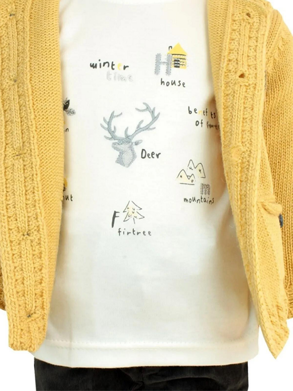 Sarı Erkek Bebek Triko Hırkalı 3 Parça Takım-2