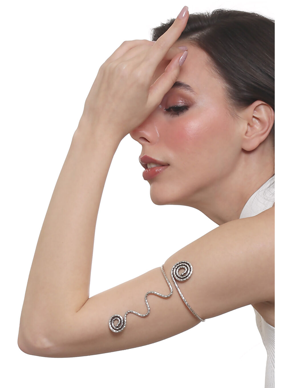Gri Kadın Spiral Formlu Tasarım Pazu Bandı Bileklik, Üst Kol Aksesuarı-1
