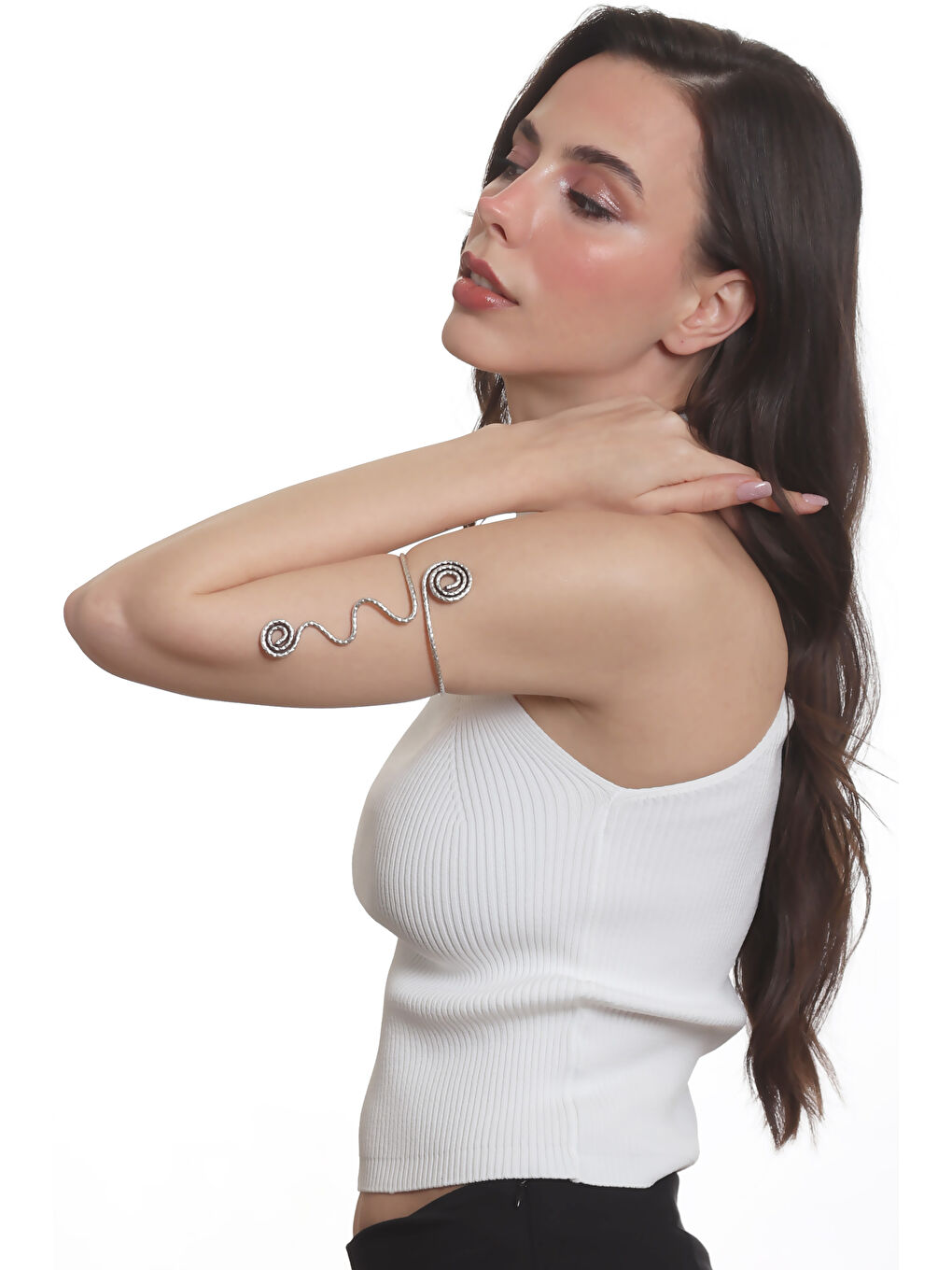 Gri Kadın Spiral Formlu Tasarım Pazu Bandı Bileklik, Üst Kol Aksesuarı-4