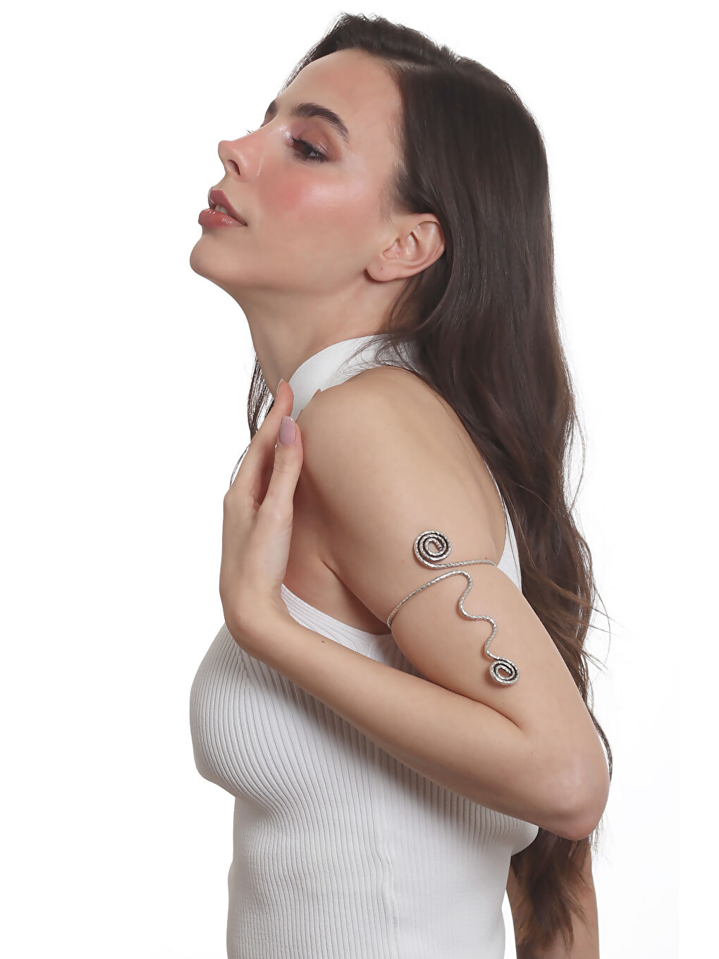 Gri Kadın Spiral Formlu Tasarım Pazu Bandı Bileklik, Üst Kol Aksesuarı-6