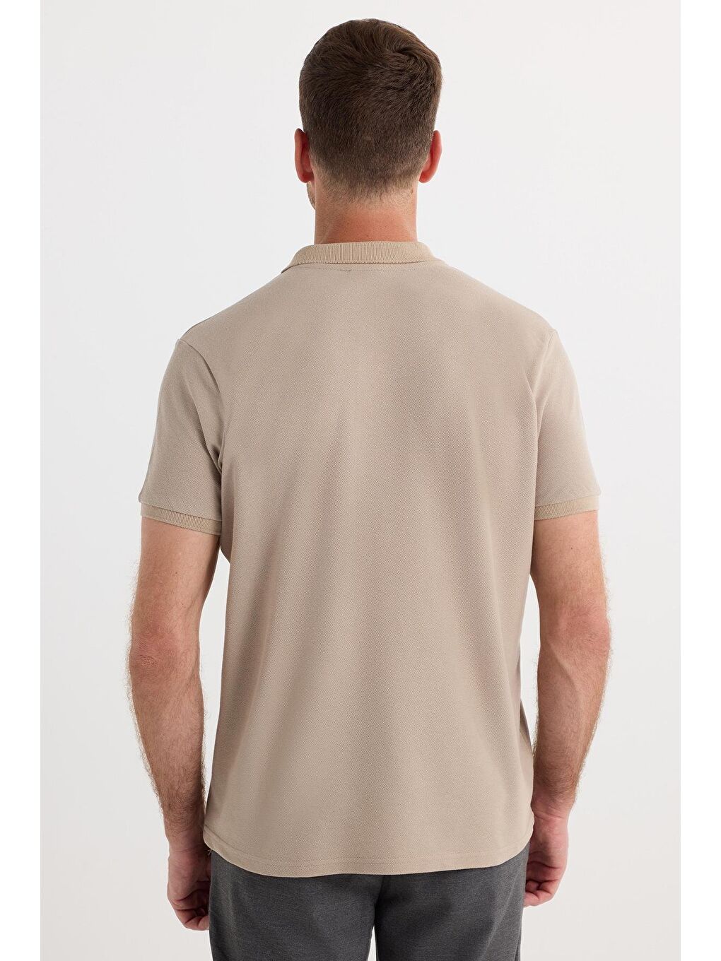 Bej Erkek Regular Fit Klasik Kesim Pamuklu Yumuşak Dokulu Serin Tutan Kumaş Düz Taş Polo Yaka Tişört-6