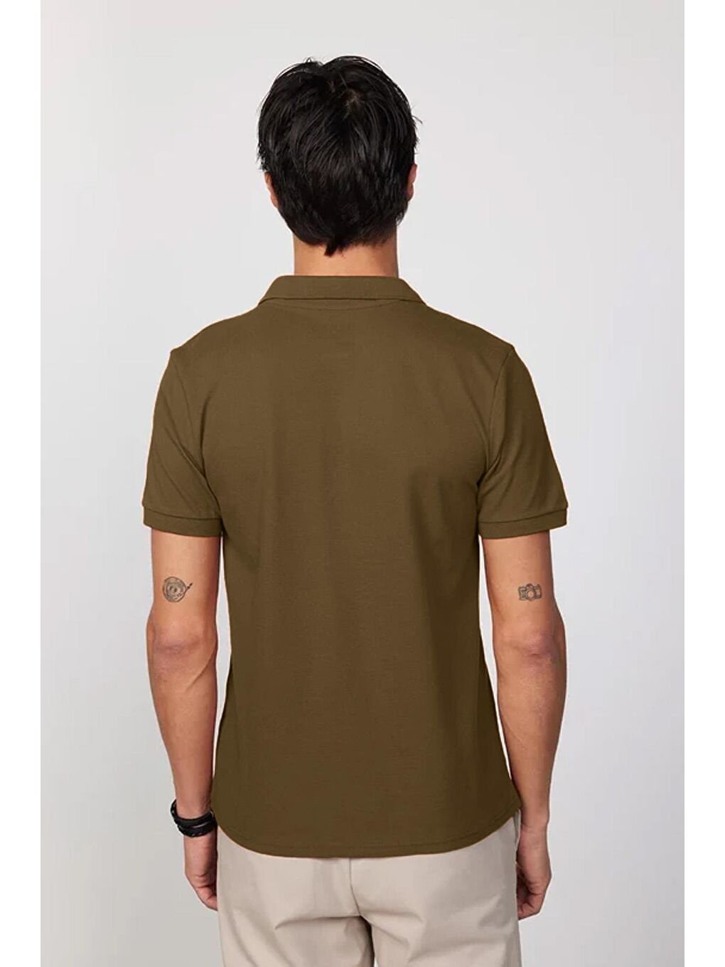 Kahverengi Erkek Regular Fit Klasik Kesim %100 Pamuk Düz Pike Koyu Vizon Polo Yaka Tişört-4
