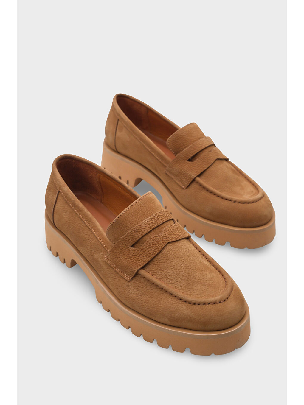 Kahverengi Tisha Mantar Tabanlı Deri Kadın Loafer