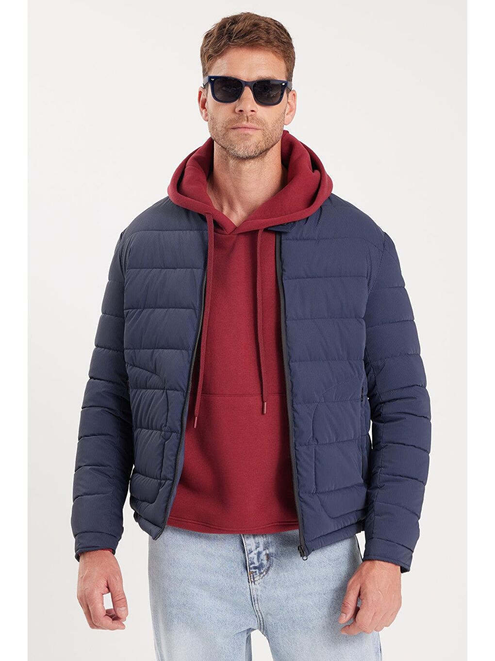 Erkek Regular Fit Klasik Kesim Dik Yaka Çift Cepli Sıcak Tutan Lacivert Şişme Mont-1