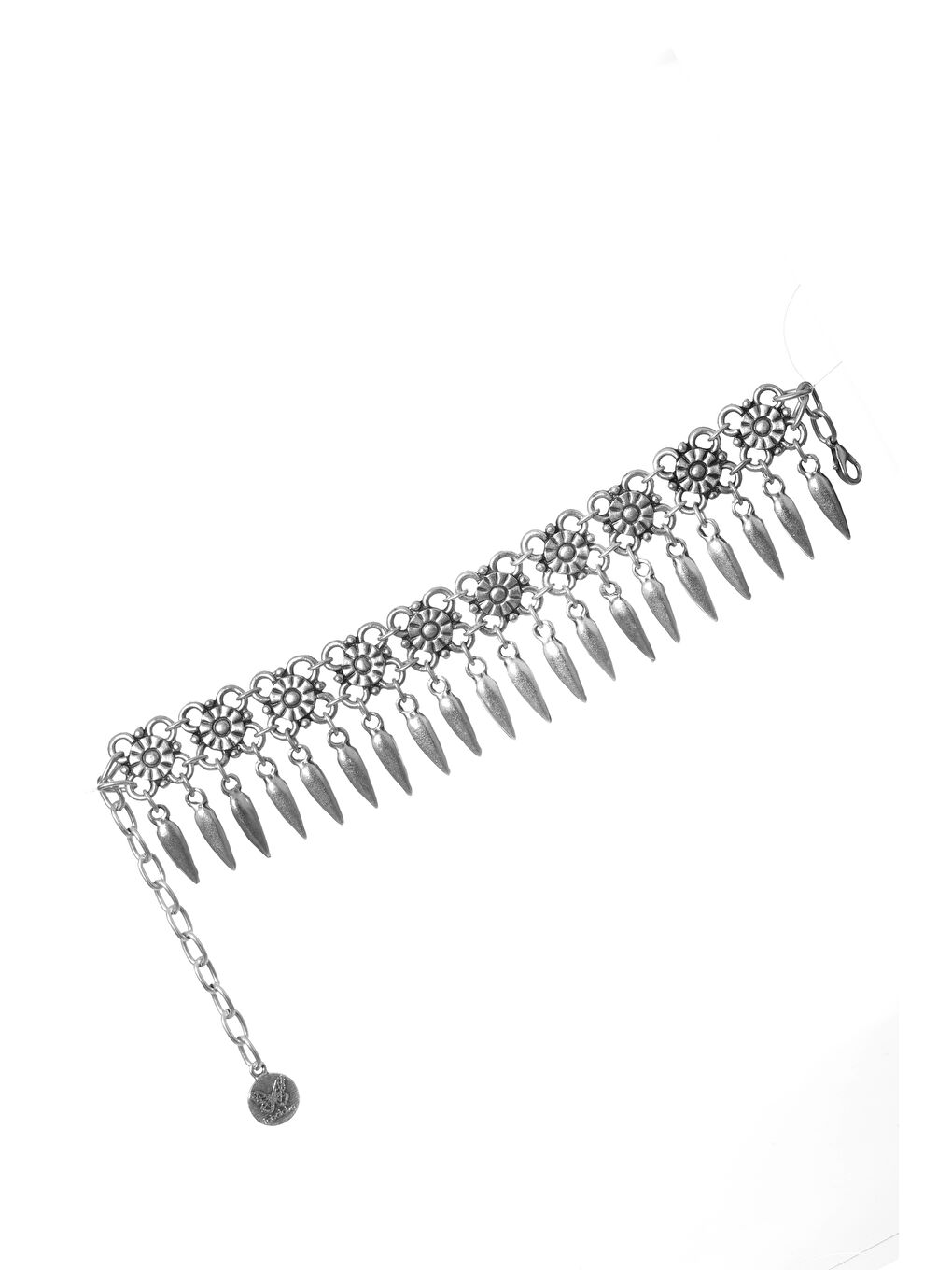 Gri Kadın Antik Gümüş Kaplama Çiçek Stilizesi Damla Charm Detaylı Halhal