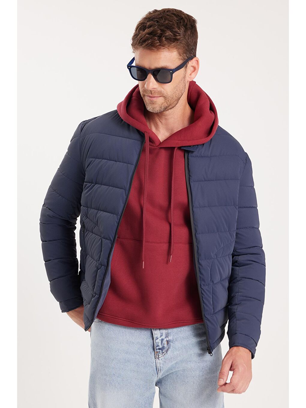 Erkek Regular Fit Klasik Kesim Dik Yaka Çift Cepli Sıcak Tutan Lacivert Şişme Mont-3