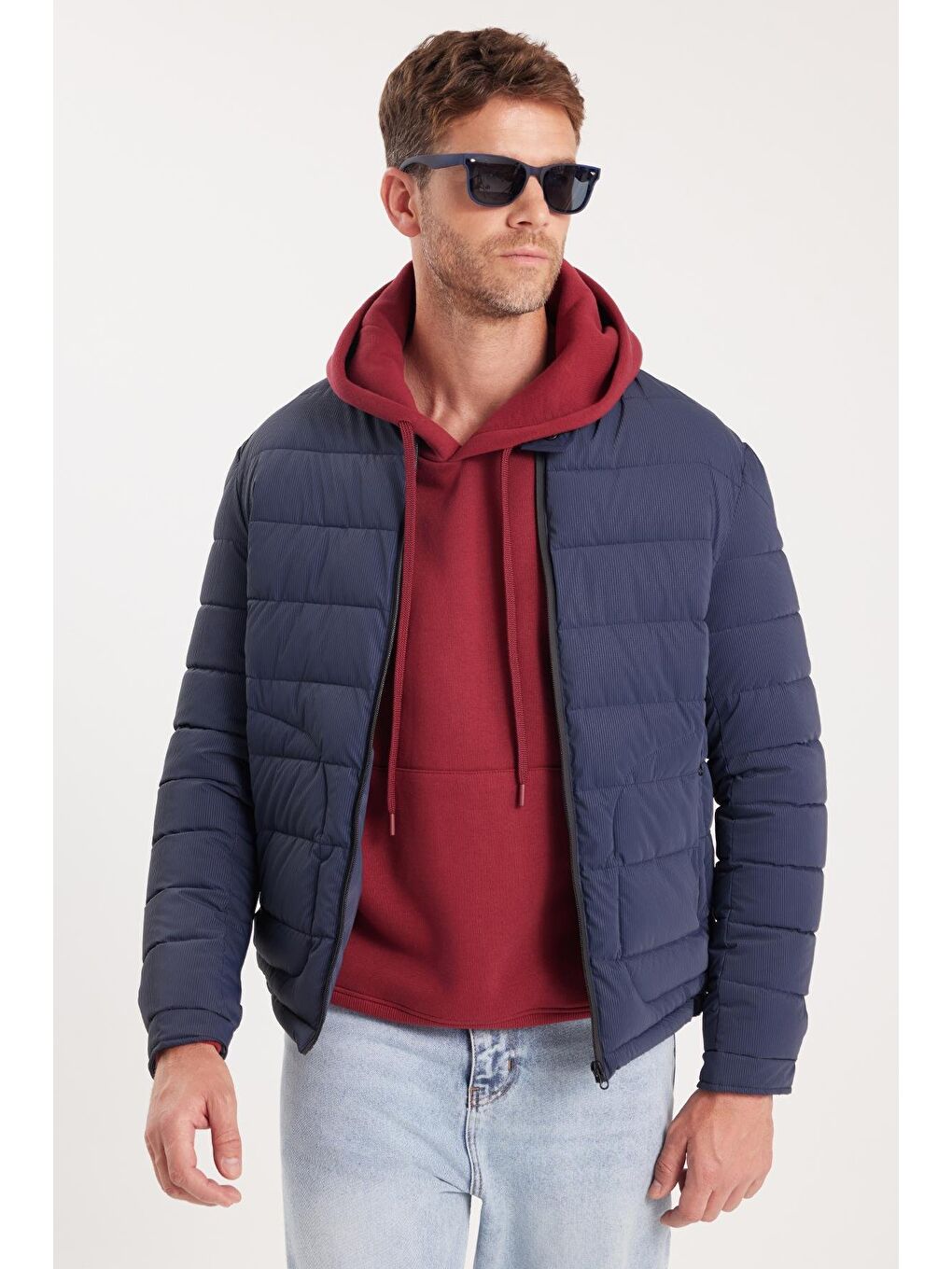 Erkek Regular Fit Klasik Kesim Dik Yaka Çift Cepli Sıcak Tutan Lacivert Şişme Mont-4