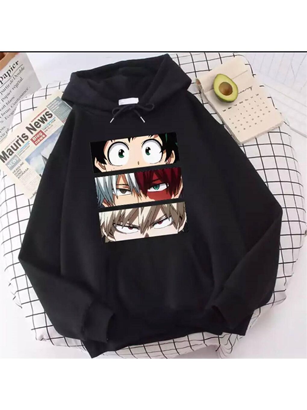 Touz Moda Siyah My Hero Academia - Mix Eyes (Unisex) Kapşonlu