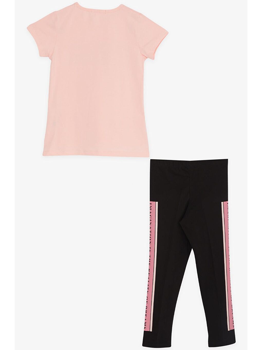 Pembe Kız Çocuk Taytlı Takım Taşlı Yazı Baskılı Somon (5-9 Yaş)-1