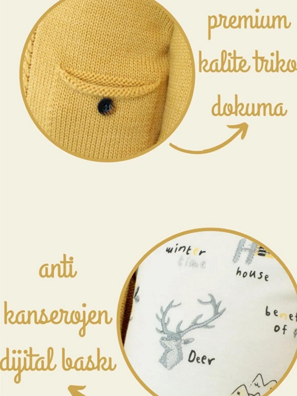 Sarı Erkek Bebek Triko Hırkalı 3 Parça Takım-5