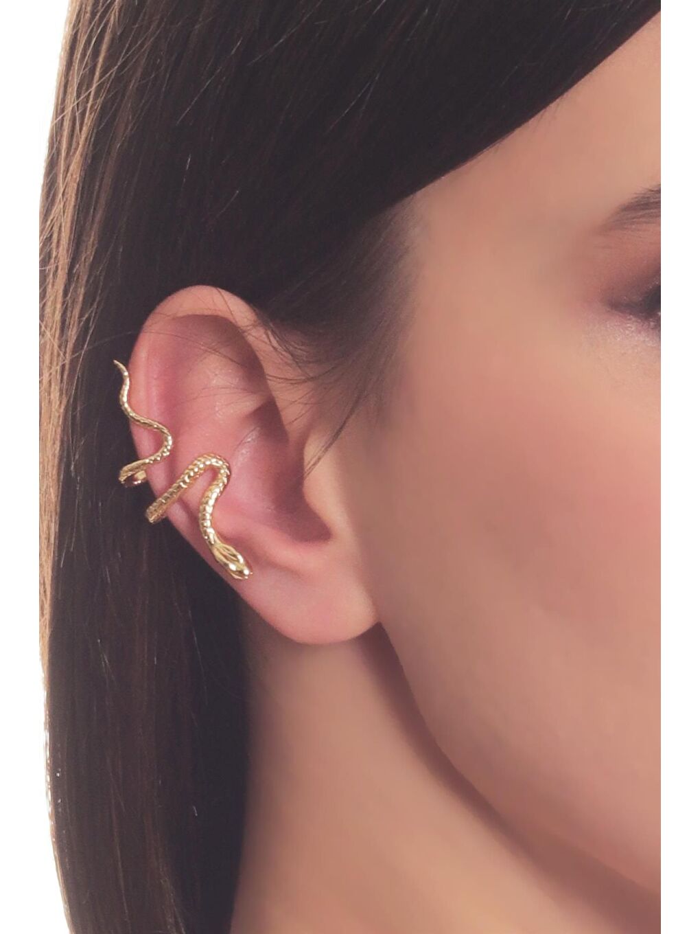 Sarı Kadın Lak Altın Kaplama Sıkıştırmalı Model Yılan Formlu Kıkırdak Küpe & Earcuff-1