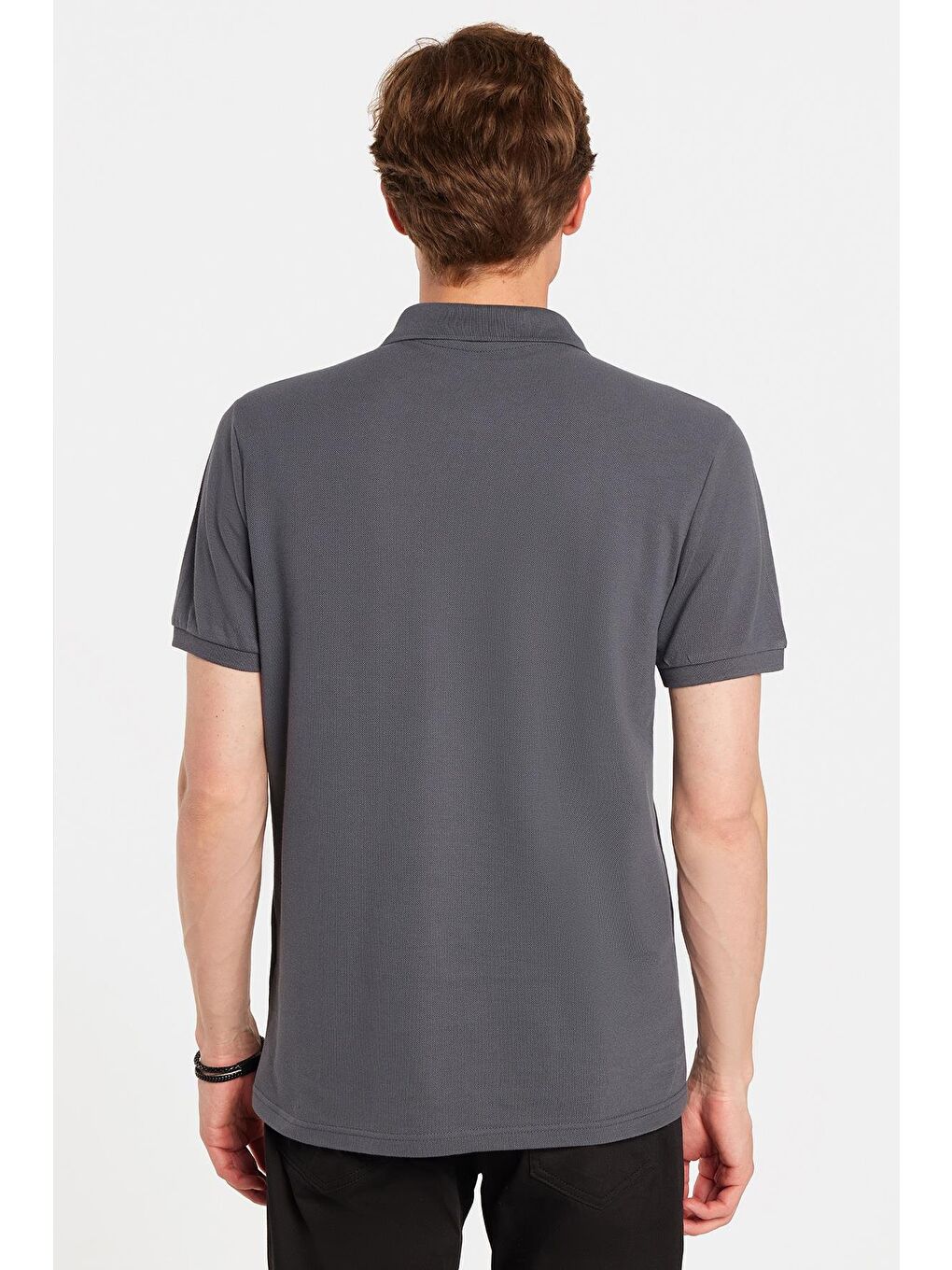 Erkek Slim Fit Dar Kesim %100 Pamuk Antrasit Polo Yaka Tişört-3