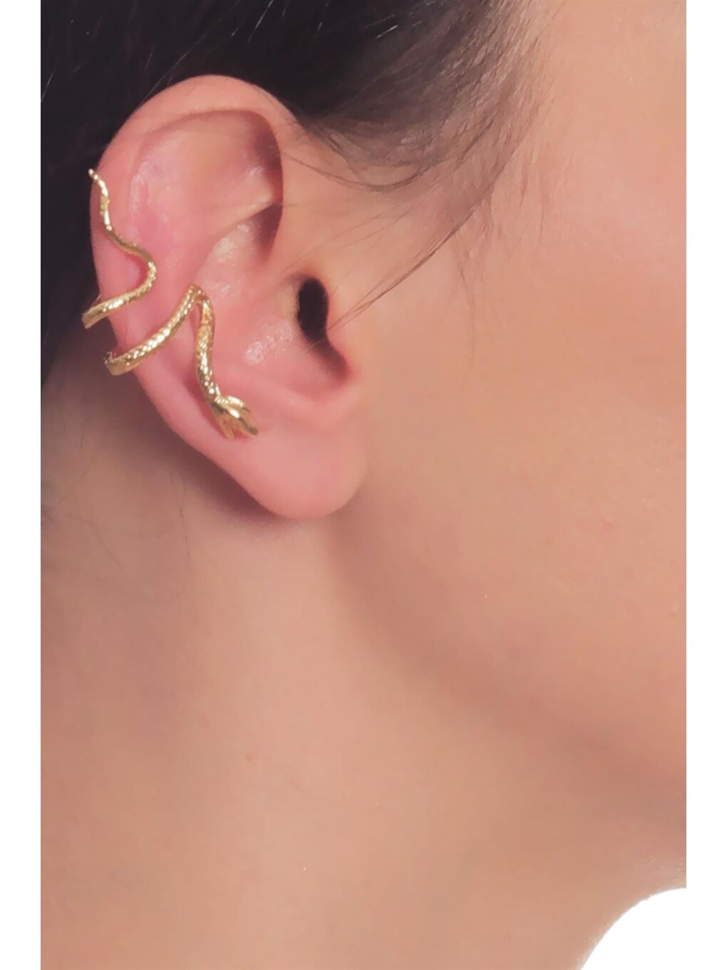 Sarı Kadın Lak Altın Kaplama Sıkıştırmalı Model Yılan Formlu Kıkırdak Küpe & Earcuff-2