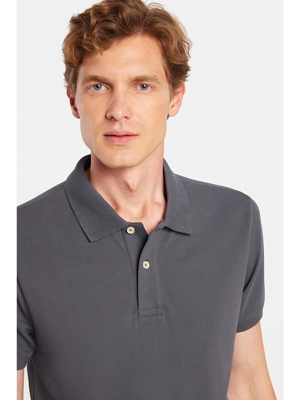 Erkek Slim Fit Dar Kesim %100 Pamuk Antrasit Polo Yaka Tişört-4