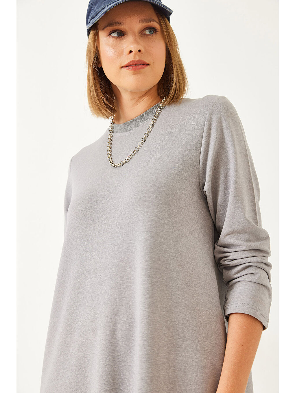 Gri Kadın Uzun Kloş Elbise-4