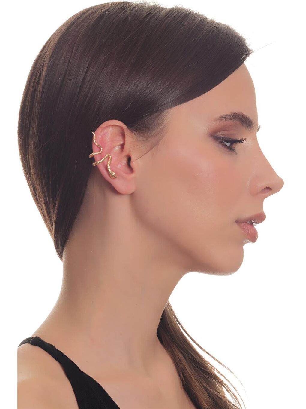 Sarı Kadın Lak Altın Kaplama Sıkıştırmalı Model Yılan Formlu Kıkırdak Küpe & Earcuff-5