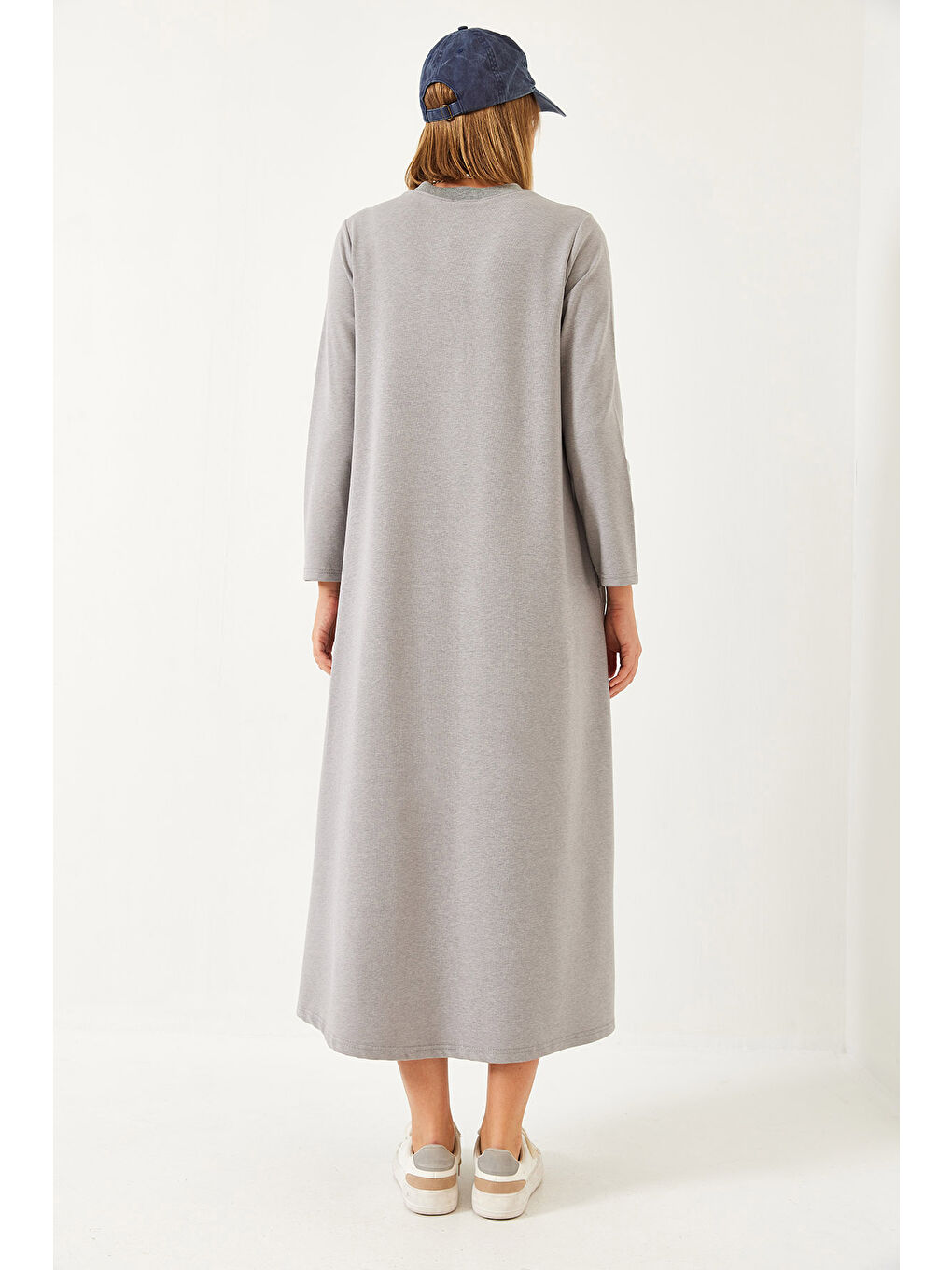 Gri Kadın Uzun Kloş Elbise-5