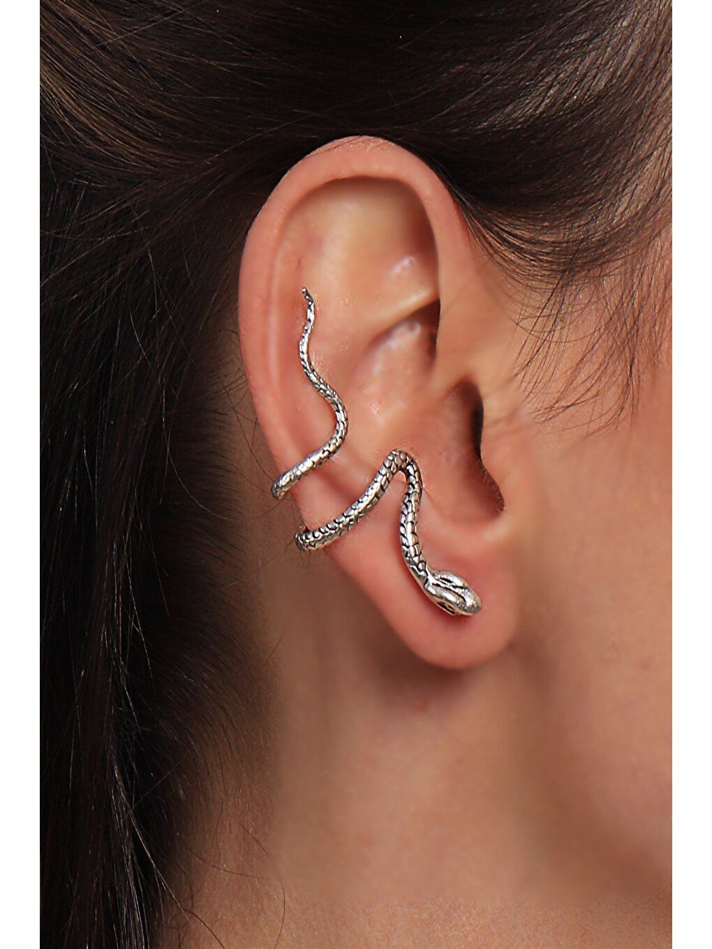 Gri Kadın Lak Altın Kaplama Sıkıştırmalı Model Yılan Formlu Kıkırdak Küpe & Earcuff-1