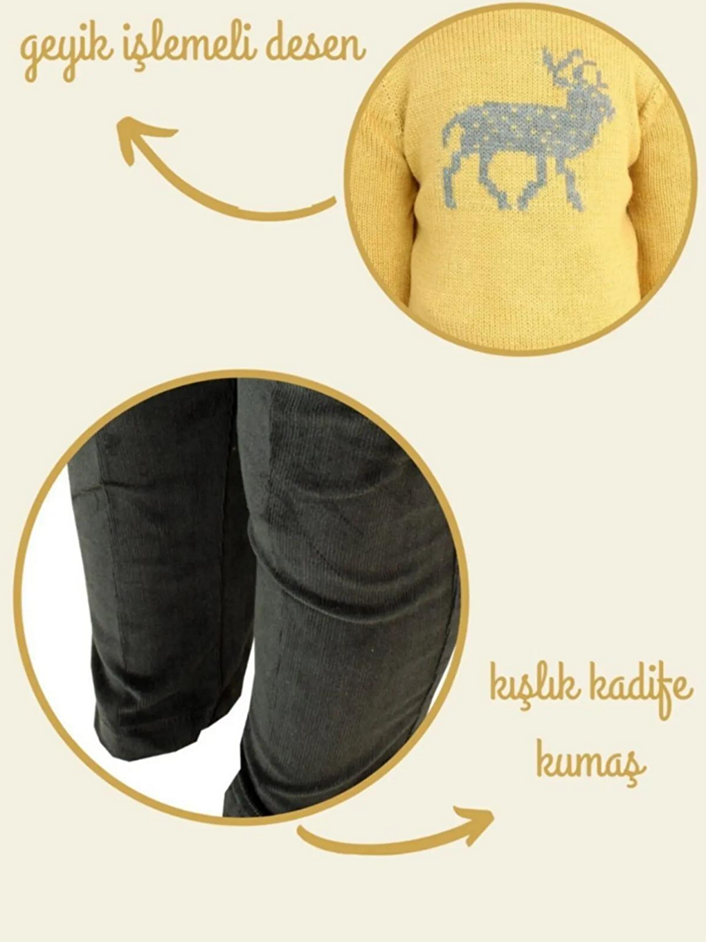 Sarı Erkek Bebek Triko Hırkalı 3 Parça Takım-6