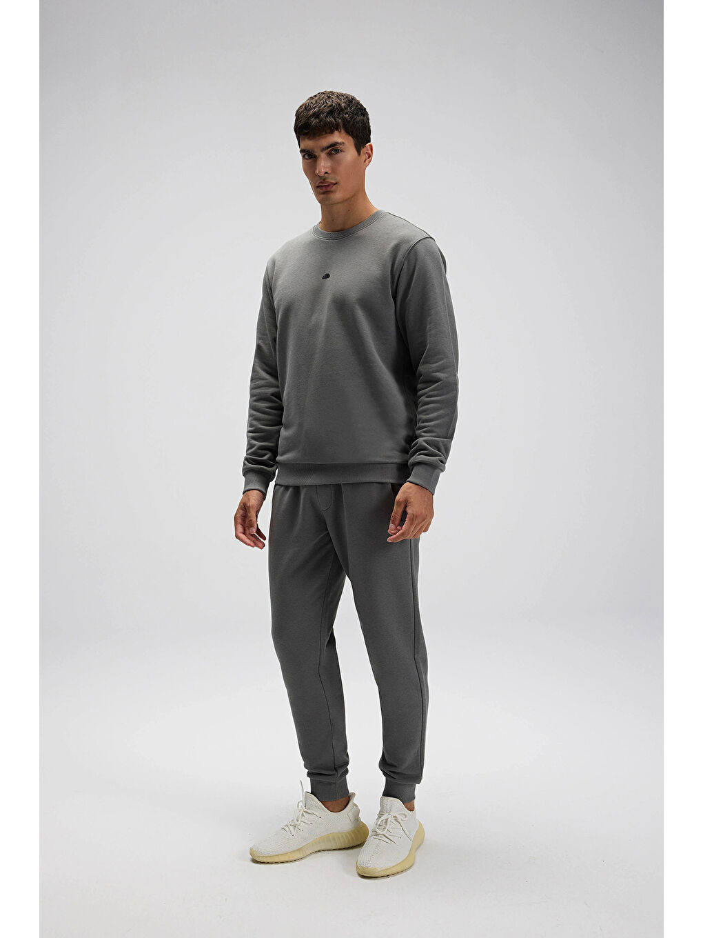 Antrasit Pamuklu Regular Fit Bisiklet Yaka Logolu Sweat EM556-ANT-2