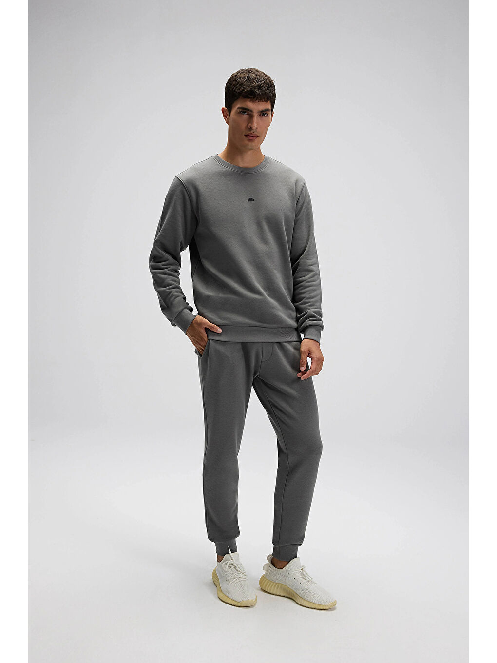 Antrasit Pamuklu Regular Fit Bisiklet Yaka Logolu Sweat EM556-ANT-3