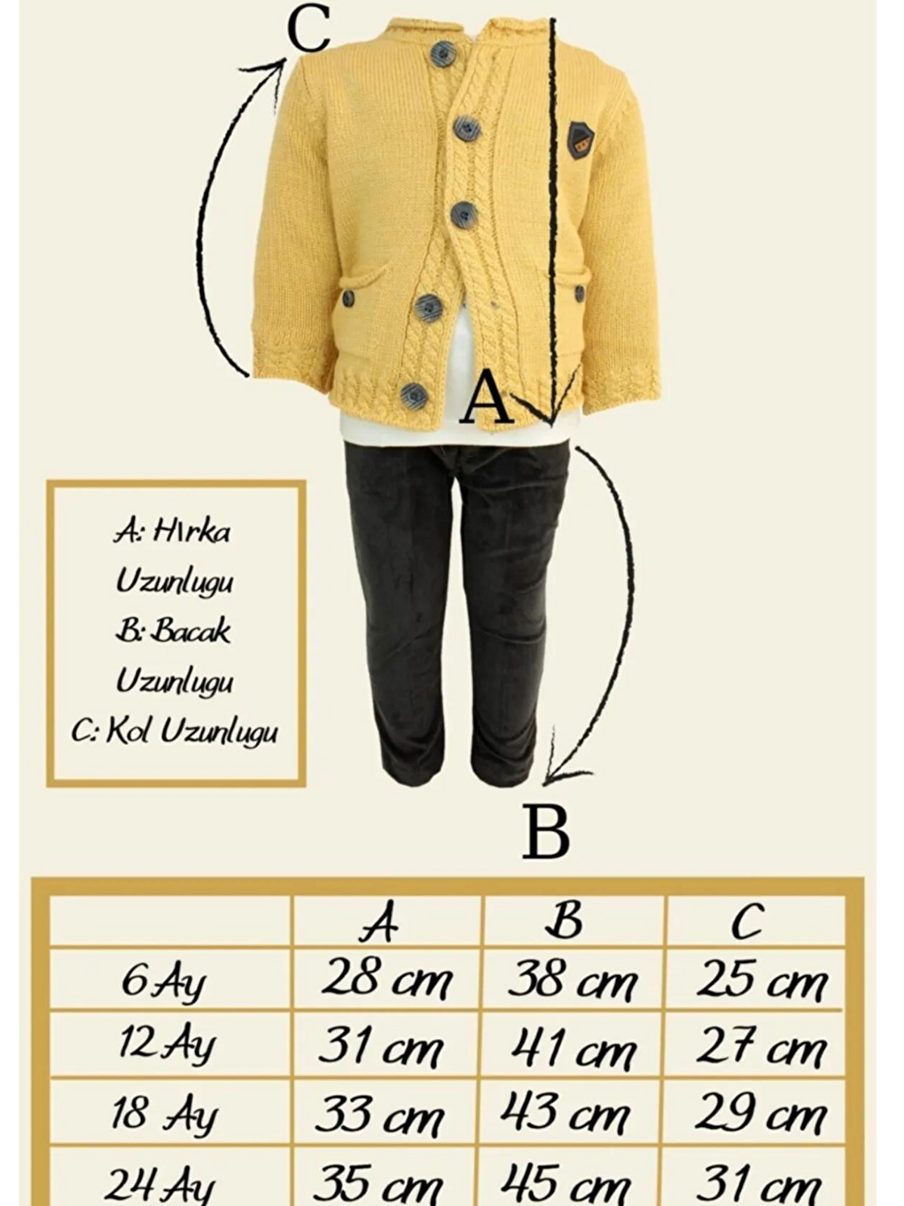 Sarı Erkek Bebek Triko Hırkalı 3 Parça Takım-7
