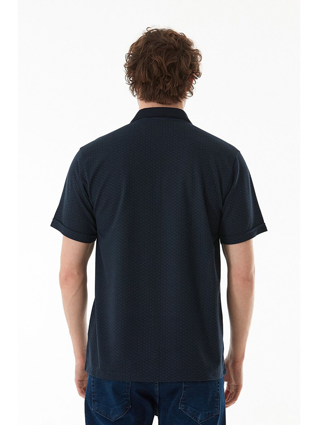 Lacivert Düz Düğmeli Polo Yaka Tişört-4