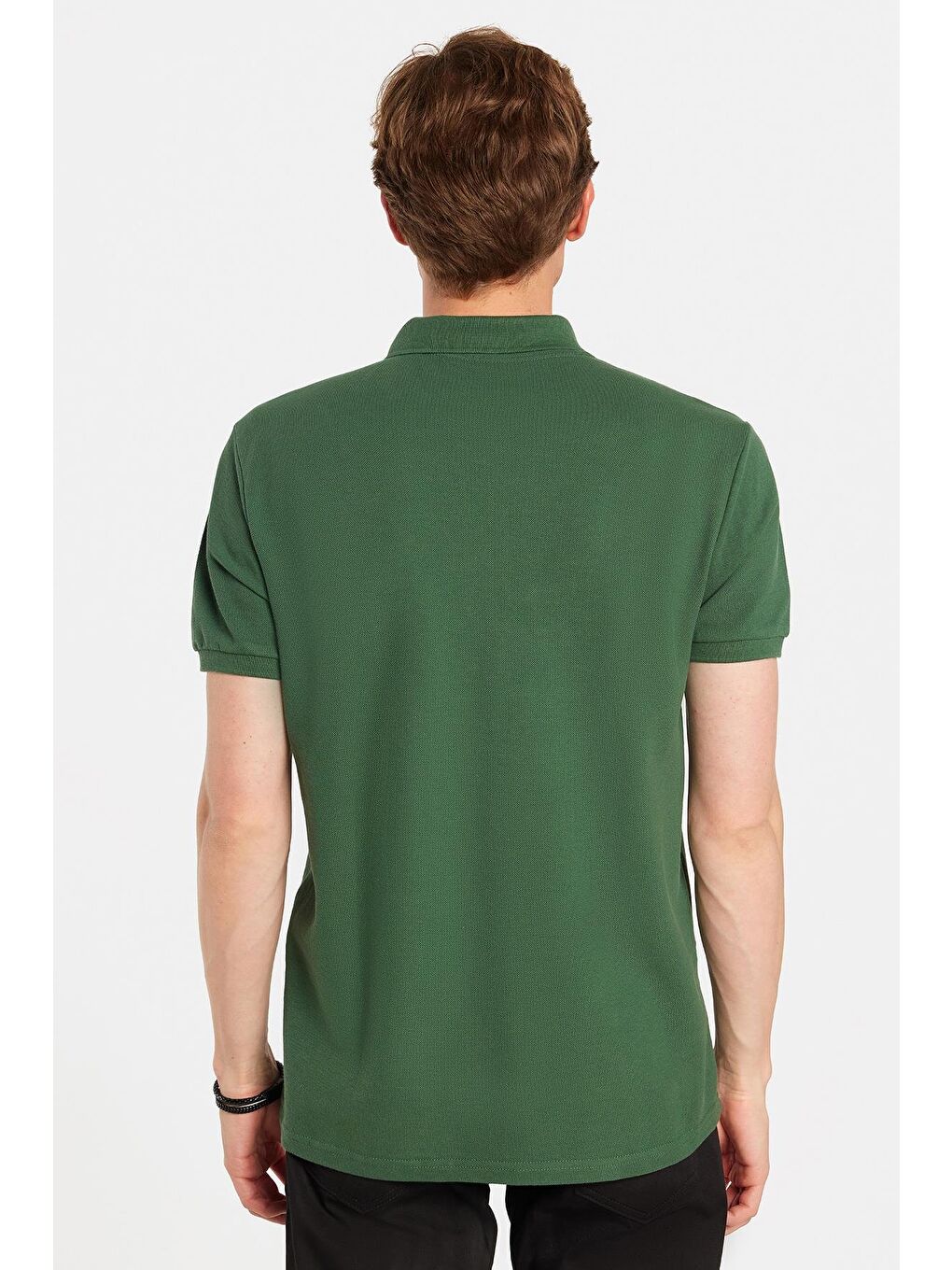 Erkek Slim Fit Dar Kesim %100 Pamuklu Yeşil Polo Yaka Tişört-3