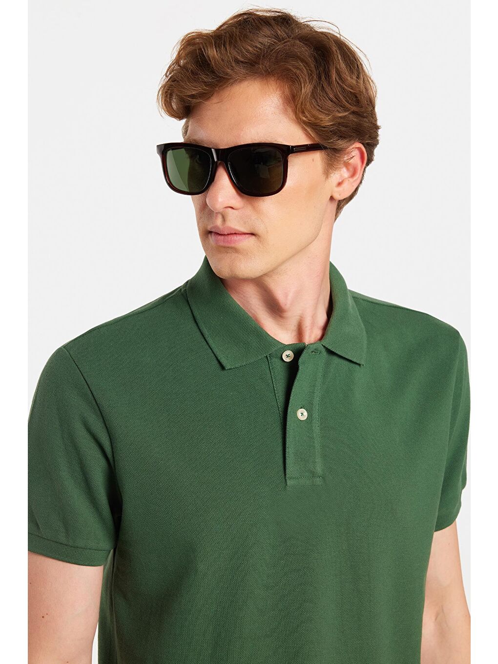 Erkek Slim Fit Dar Kesim %100 Pamuklu Yeşil Polo Yaka Tişört-4