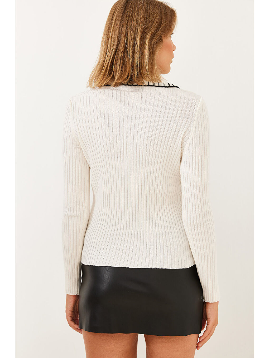 Lila Kadın Polo Yaka Düğmeli Triko Kazak-3