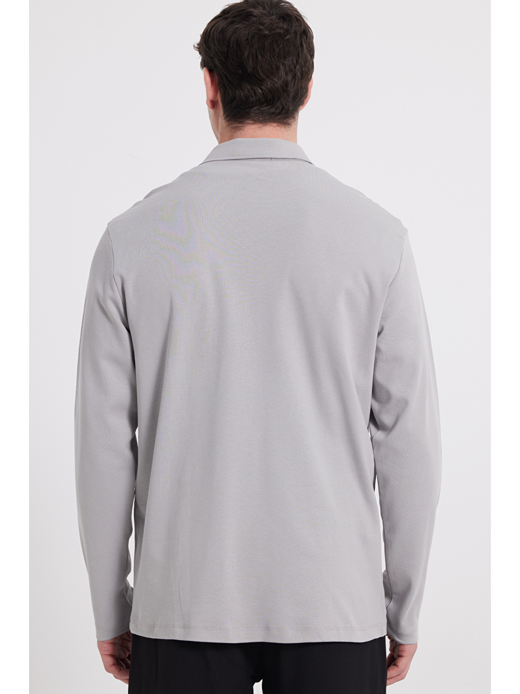 Erkek Relax Fit Rahat Kesim %100 Pamuk Yarım Fermuarlı Polo Yaka İnterlok Gri Sweatshirt-5