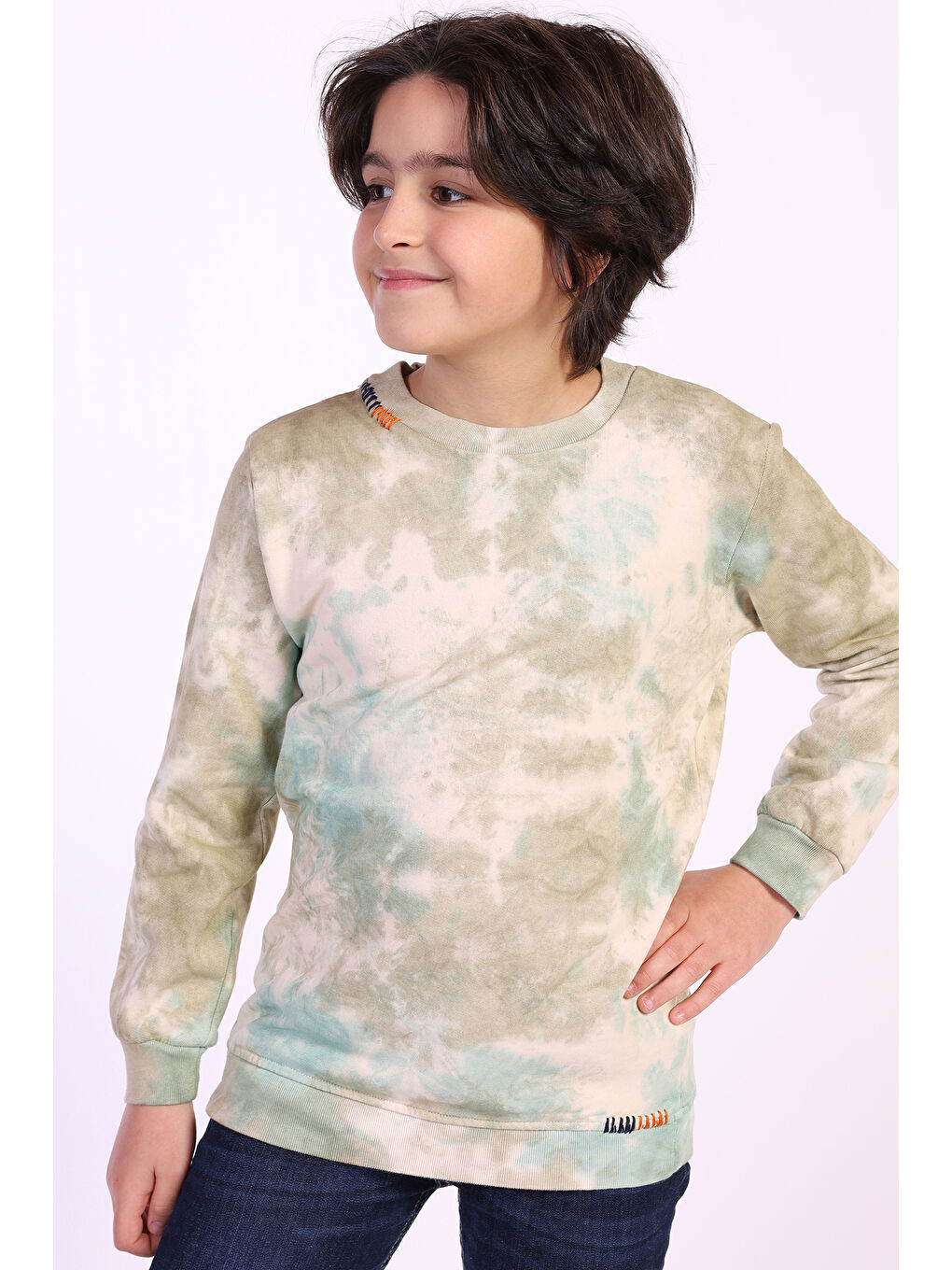 Toontoykids Yeşil Erkek Çocuk Batik Desenli Sweatshirt