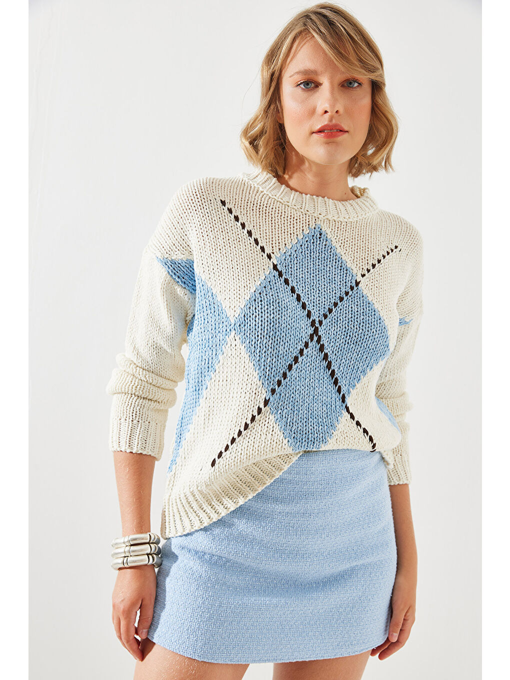 Mavi Kadın Baklavalı Kazak-1