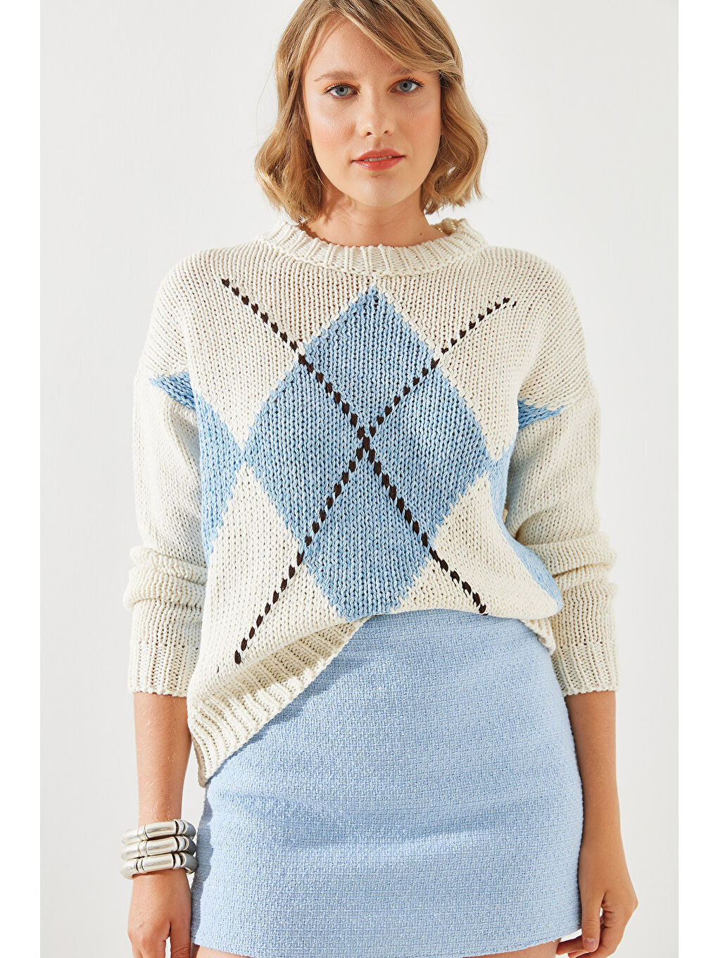 Mavi Kadın Baklavalı Kazak-3