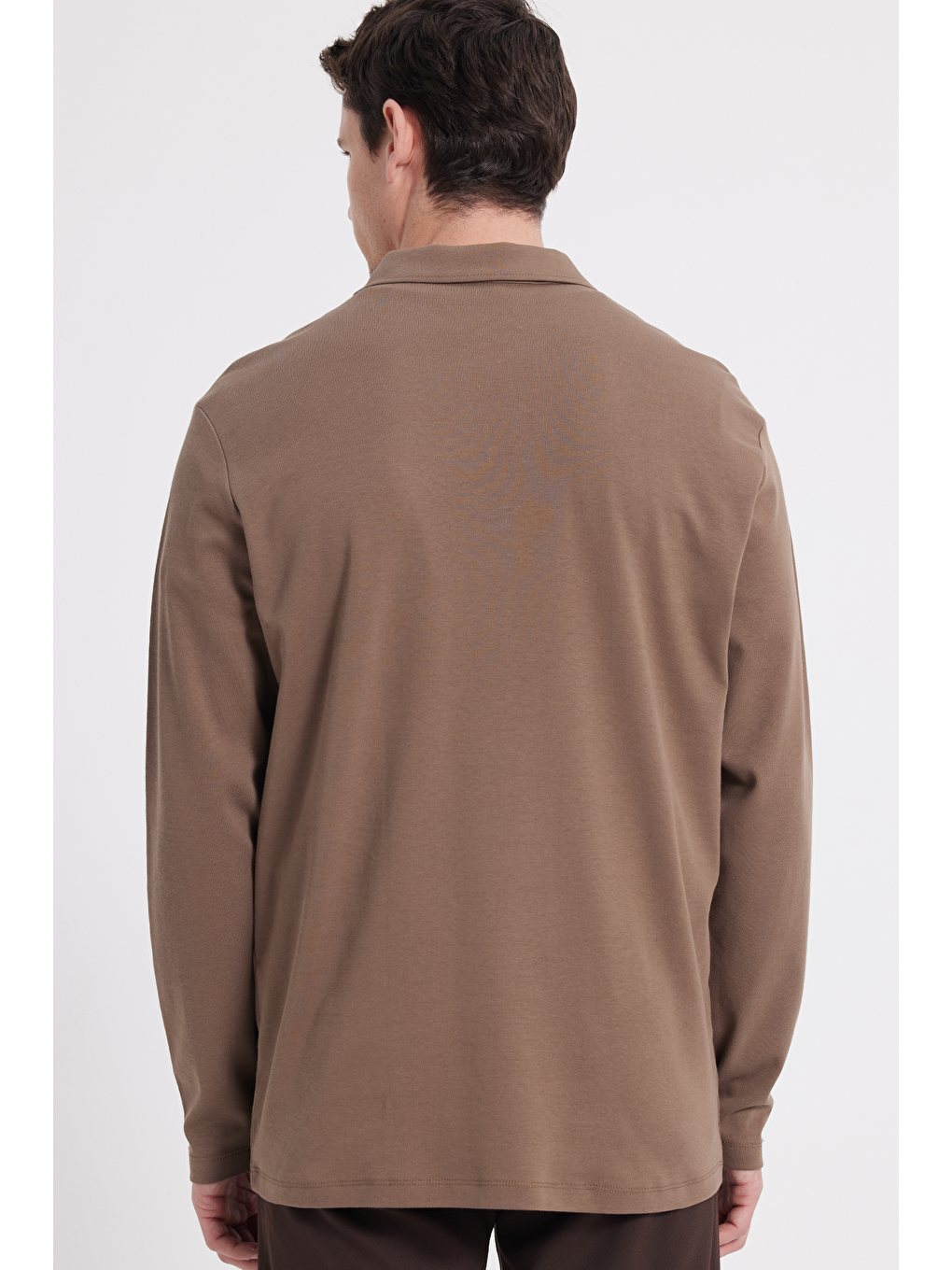Kahverengi Erkek Relax Fit Rahat Kesim %100 Pamuk Yarım Fermuarlı Polo Yaka İnterlok Koyu Vizon Sweatshirt-5