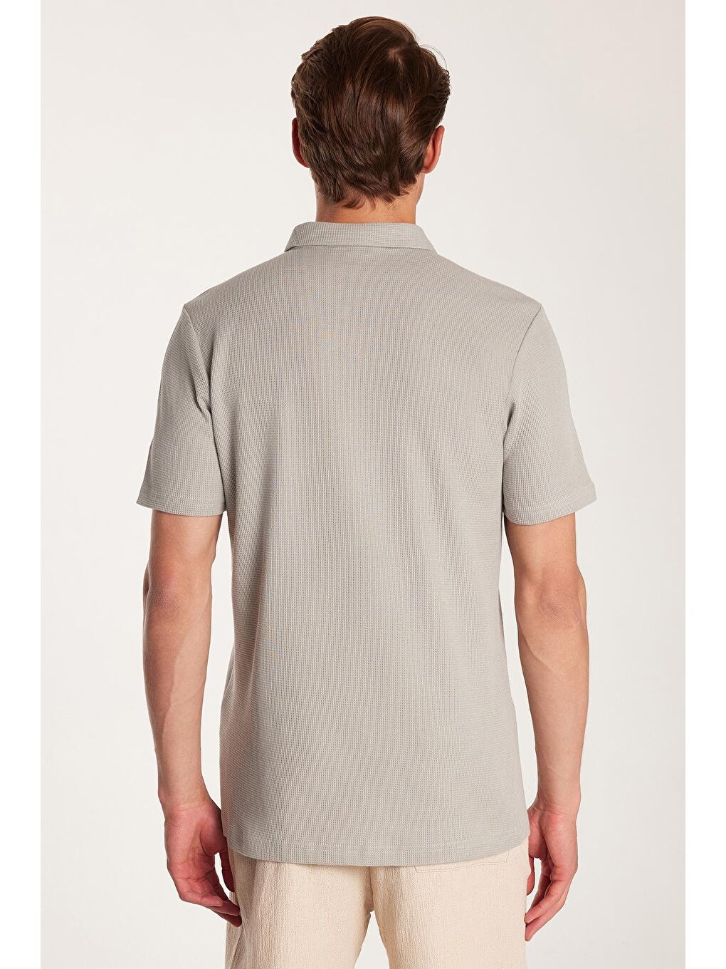 Erkek Slim Fit Dar Kesim %100 Pamuk Fermuarlı Gri Polo Yaka Tişört-4