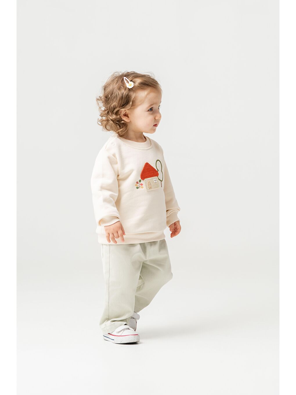 Karışık Kız Çocuk Pamuklu Ekru Ev Nakışlı Sweatshirt Ve Pantolon Takım-2