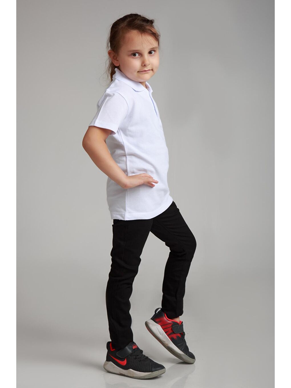 ajn Beyaz Kids Polo Yaka Basic Kısa Kollu  Kız Çocuk Tişört