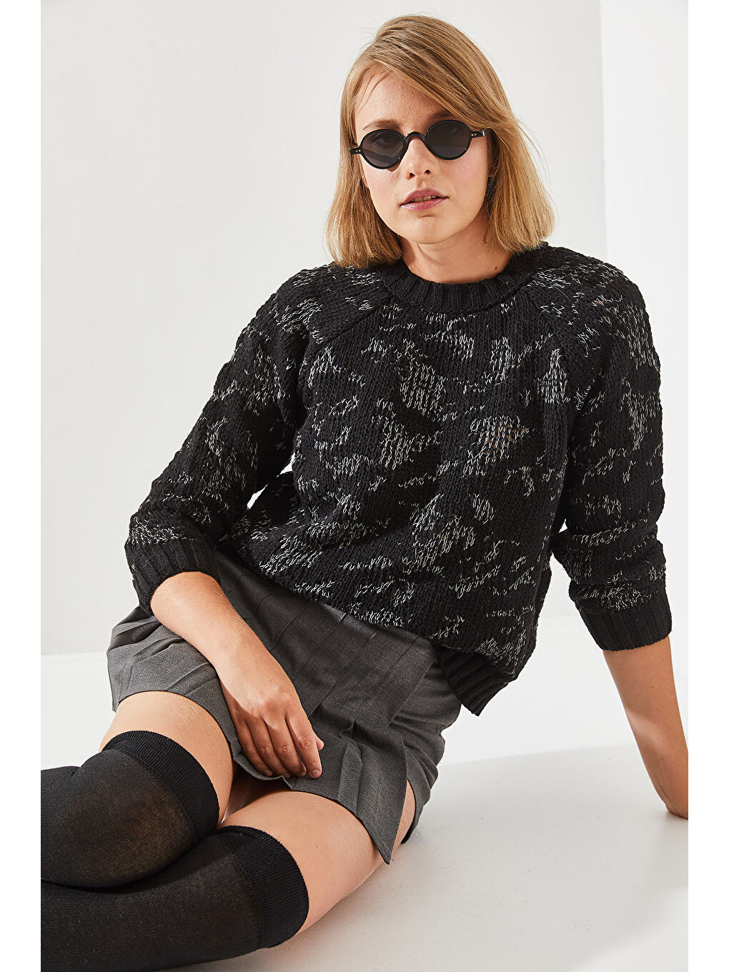 Siyah Kadın Triko Kazak-3