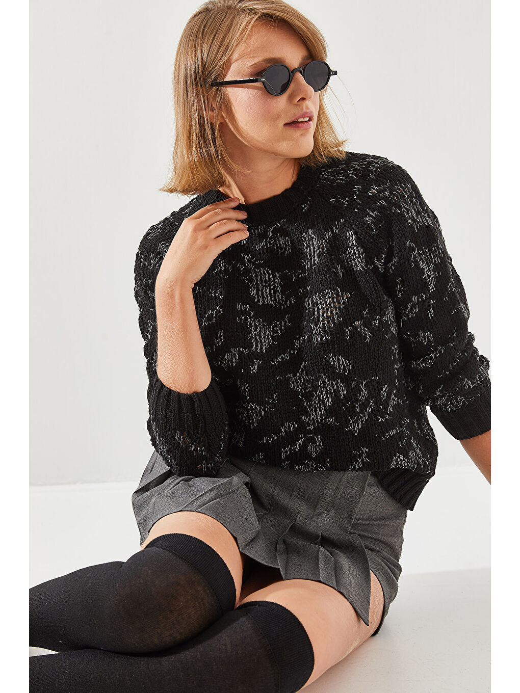 Siyah Kadın Triko Kazak-4