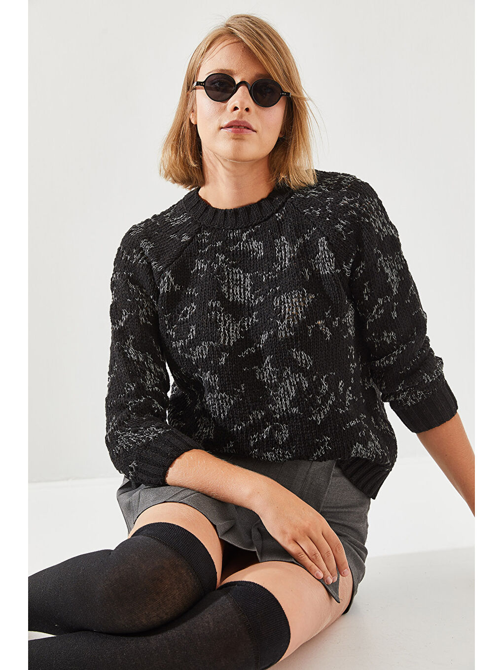 Siyah Kadın Triko Kazak-5